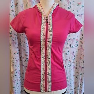 Vintage Athletica Pink Cotton Gym Yoga Exercise Zip Hoodie T-Shirt Top SZ S